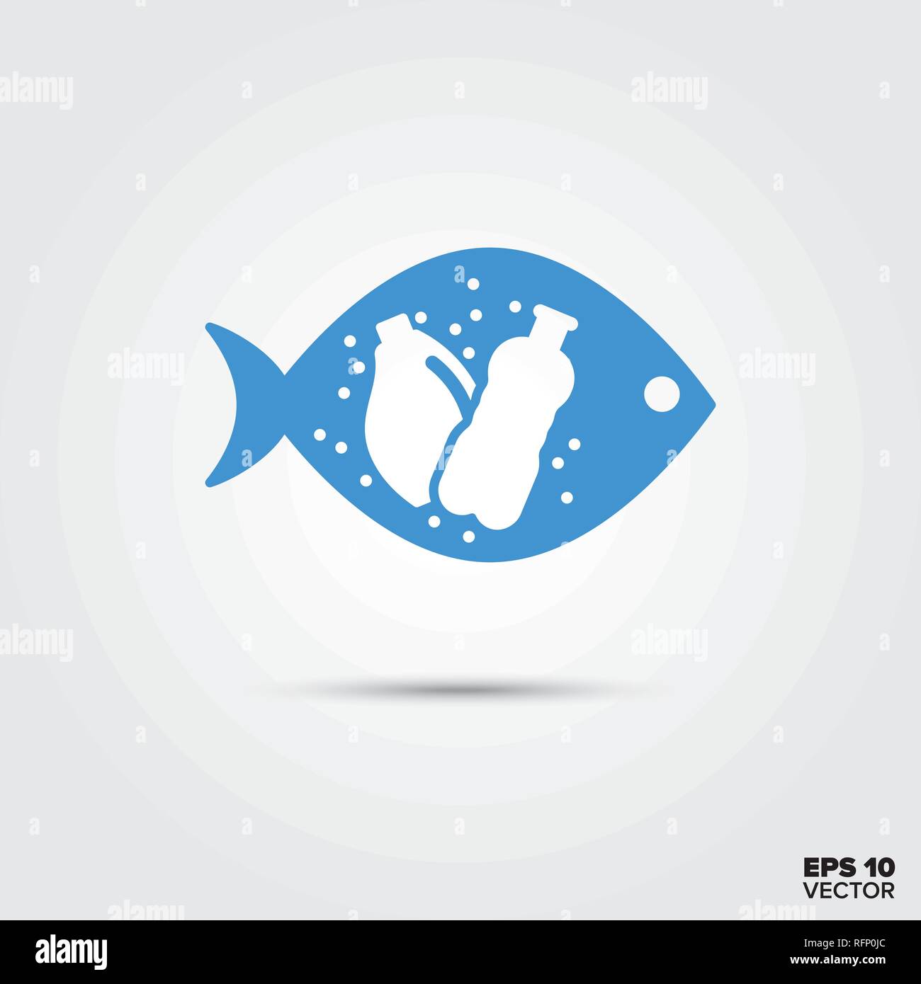 Mikroplastik in einem Fisch Symbol, Wasserverschmutzung Symbol. EPS 10 Vektor. Stock Vektor