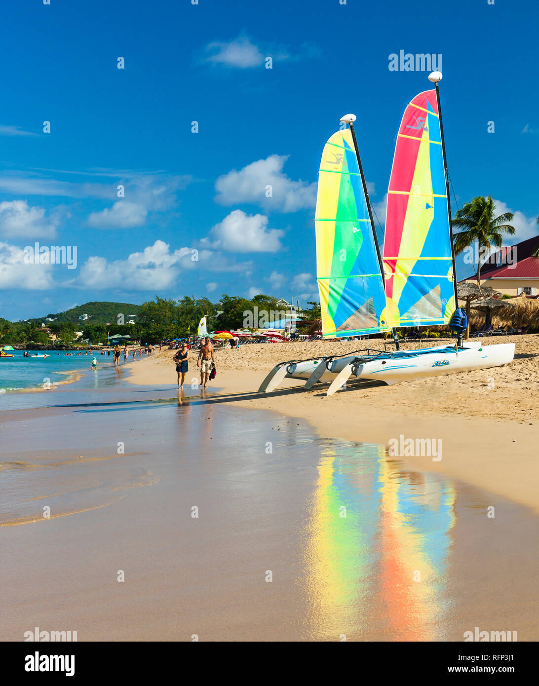 Reduit Beach Rodney Bay, St. Lucia, Karibik. Stockfoto