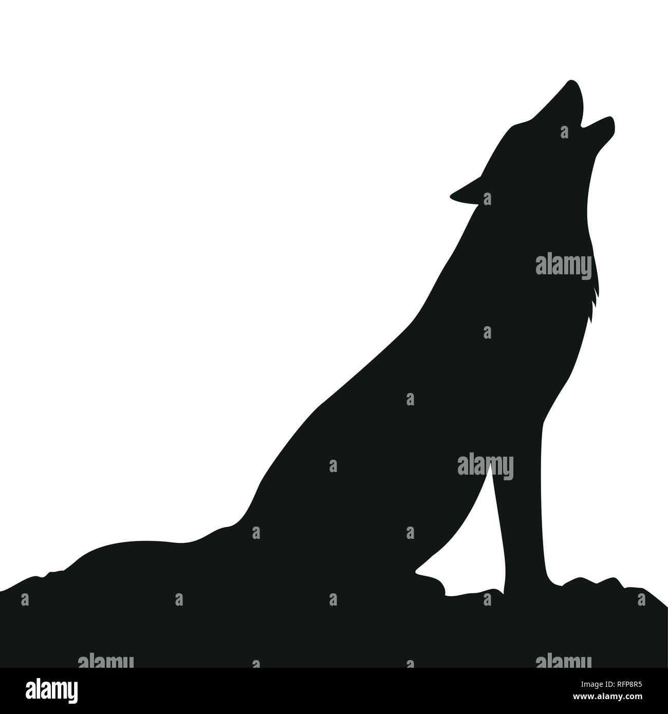 Howling Wolf Silhouette auf weißem Hintergrund Vektor-illustration EPS 10. Stock Vektor