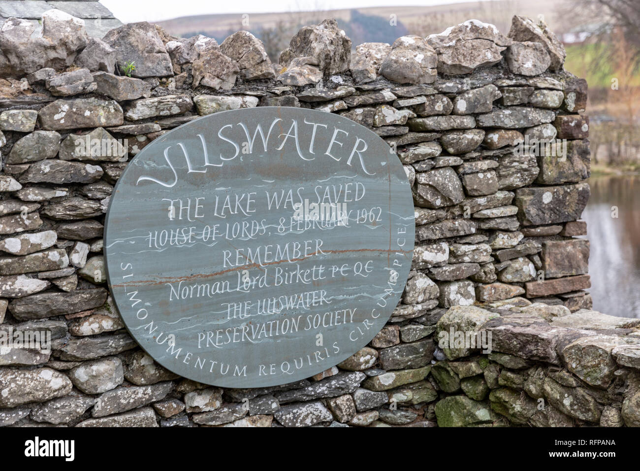 Ullswater Plakette am See Ullswater, Nationalpark Lake District, Cumbria, England Stockfoto