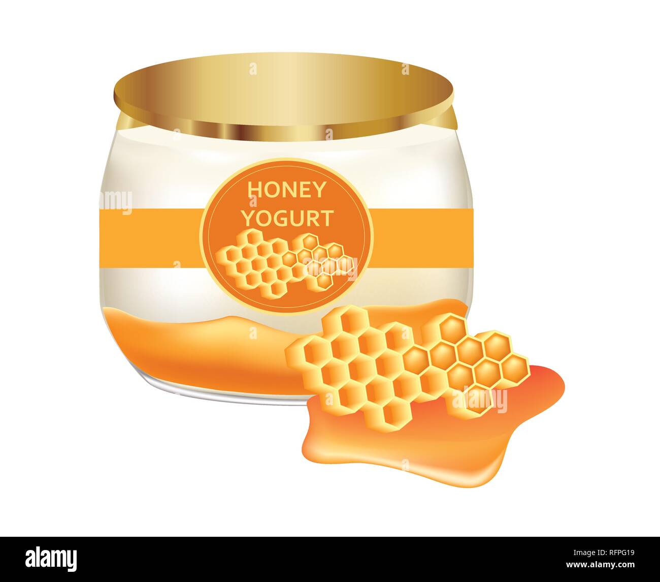 Natürliche Joghurt mit Honig in einem Glas Stock Vektor