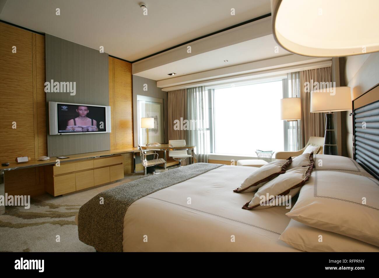 Hotel Zimmer, Four Seasons Hotel, Central Hong Kong Island, China Stockfoto