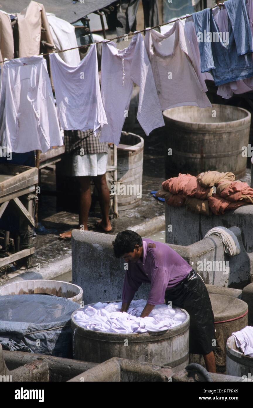 Mahalakshmi Dhobi Ghat, eine große Wäsche Bezirk, Mumbai, Indien Stockfoto