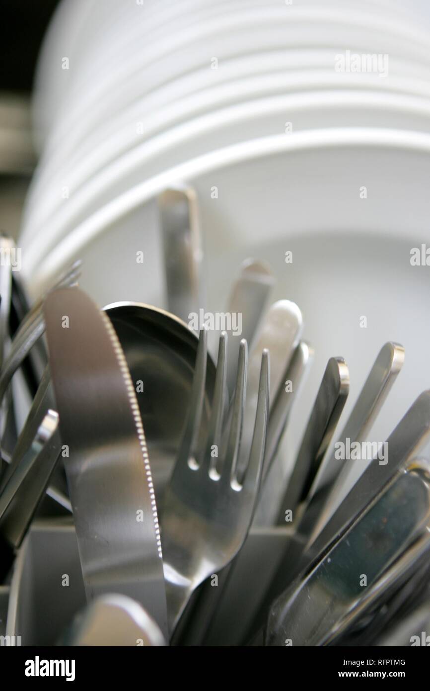 DEU, Deutschland: sauberes Geschirr in der Spülmaschine. Stockfoto