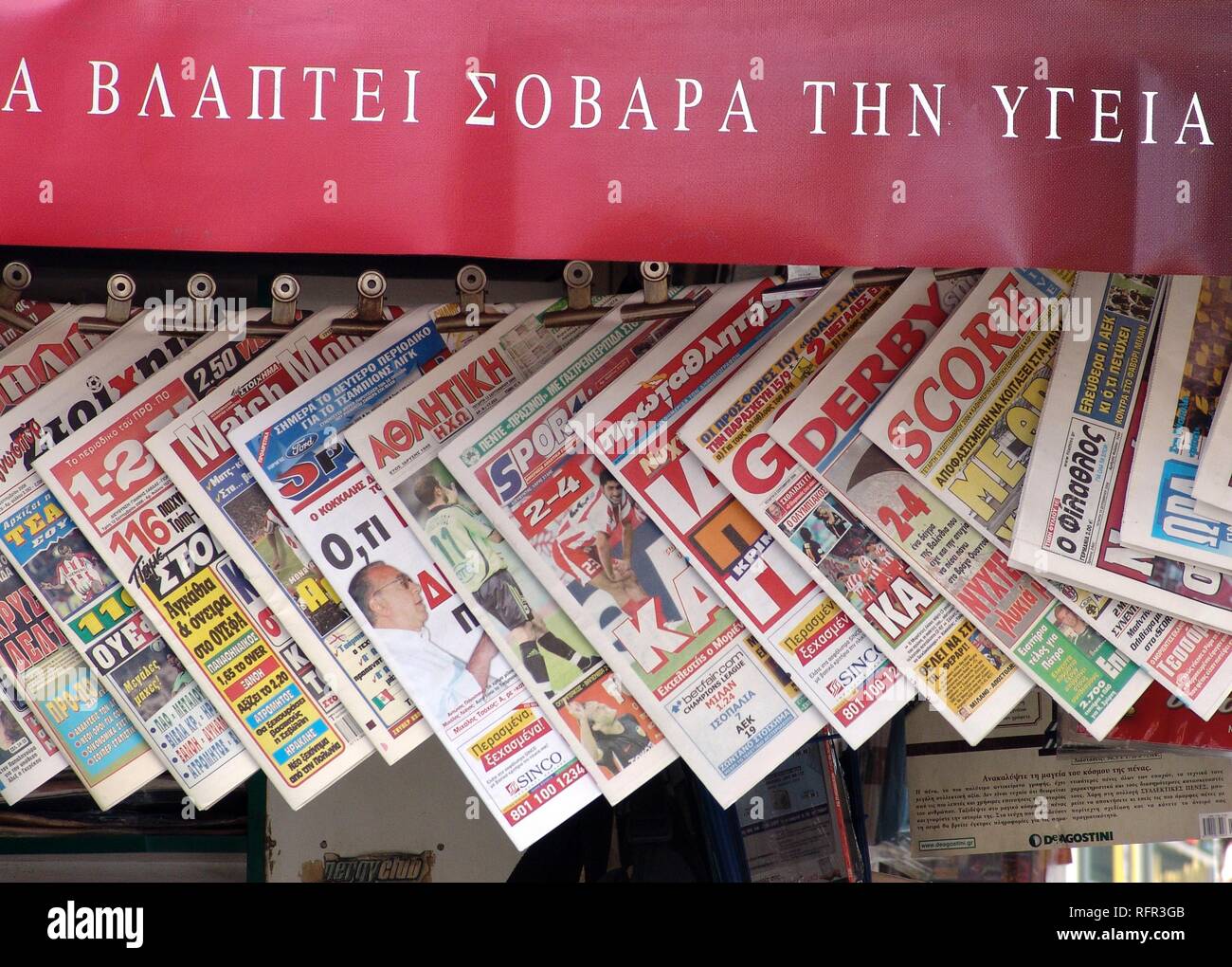 Tageszeitungen, bücherstand, Athen, Griechenland Stockfoto