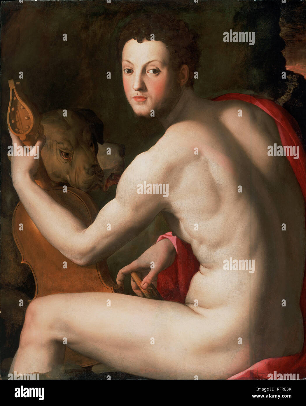 Portrait von Cosimo I. de' Medici als Orpheus. Datum/Zeit: Ca. 1537-39. Malerei. Öl auf Leinwand. Höhe: 937.26 mm (36,90 in); Breite: 764.54 mm (30.10 in). Autor: Bronzino. BRONZINO, Agnolo. Stockfoto