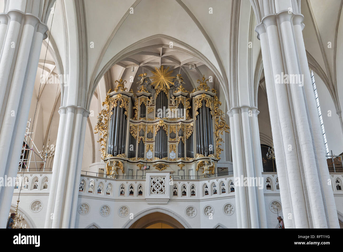 Interieur mit Orgel von St. Marien Kirche in Berlin, Deutschland. Stockfoto