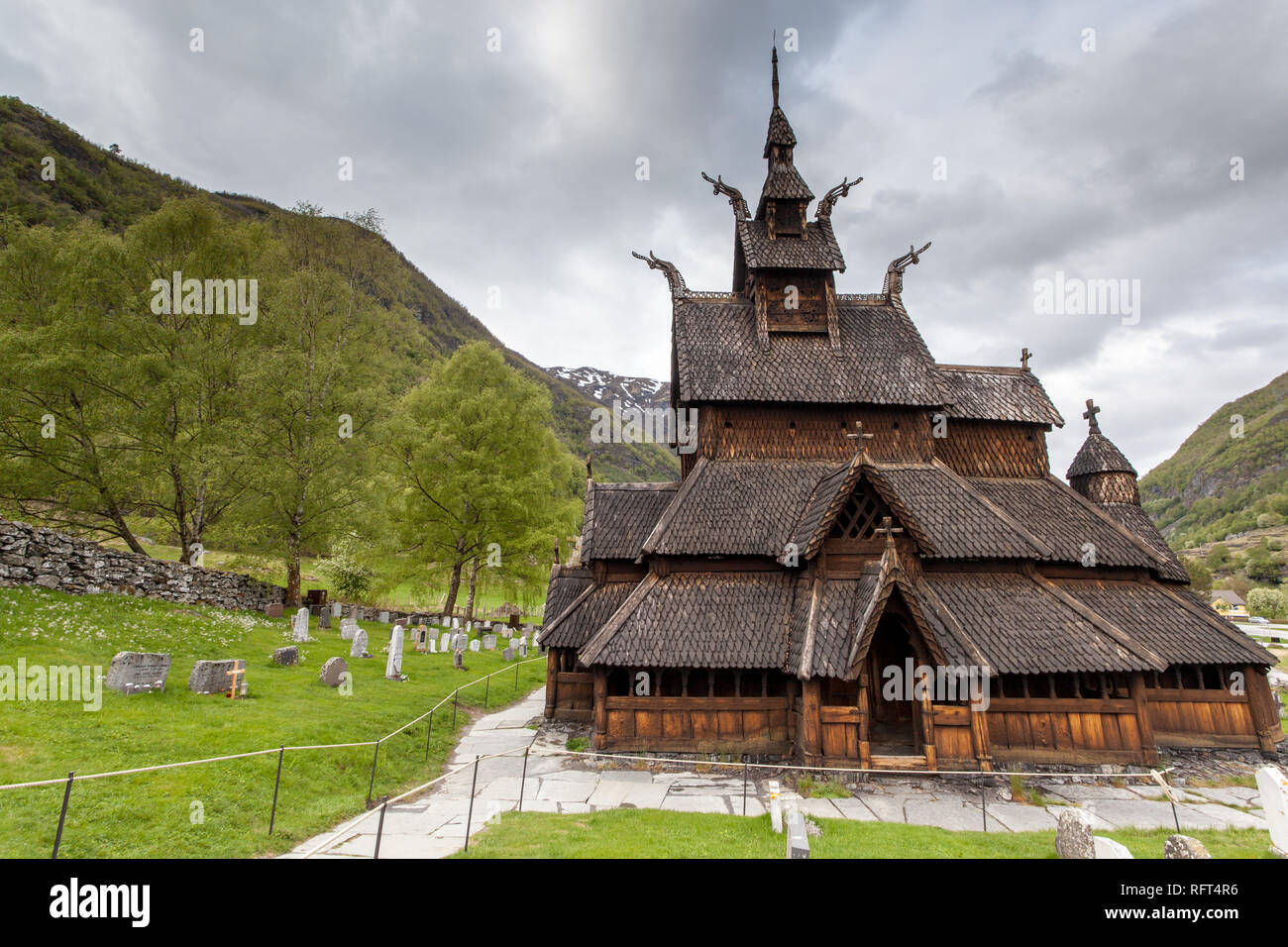 Die Stabkirche in Borgund, Laerdal, Sogn og Fjordane, Norwegen Stockfoto