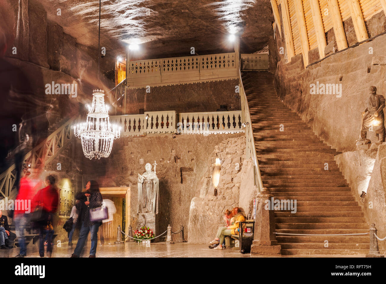 Wieliczka touristische Route, die Kapelle der hl. Kinga Treppe in Kopalnia soli Wieliczka, UNESCO-Weltkulturerbe, Krakau, Polen, Europa Stockfoto