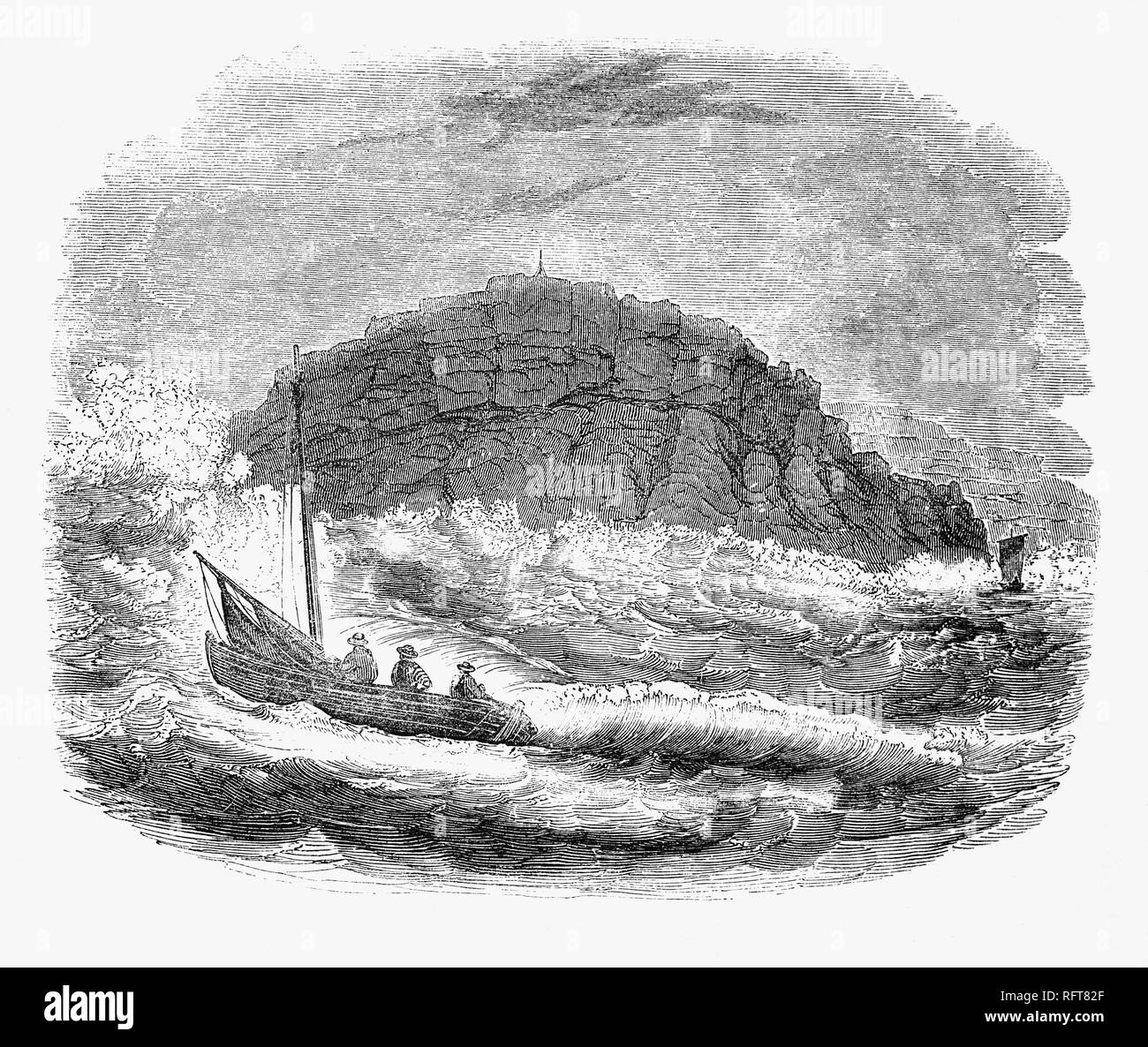 18 Segelboote, vorbei an der St. Alban Kopf, eine landspitze liegt 3 km südwestlich von Swanage, an der Küste von Dorset, England. Es ist der südlichste Teil der Halbinsel Purbeck und besteht aus einem Felsvorsprung von Portland Stein von der darüberliegenden Unteren Purbeck Stein. Stockfoto