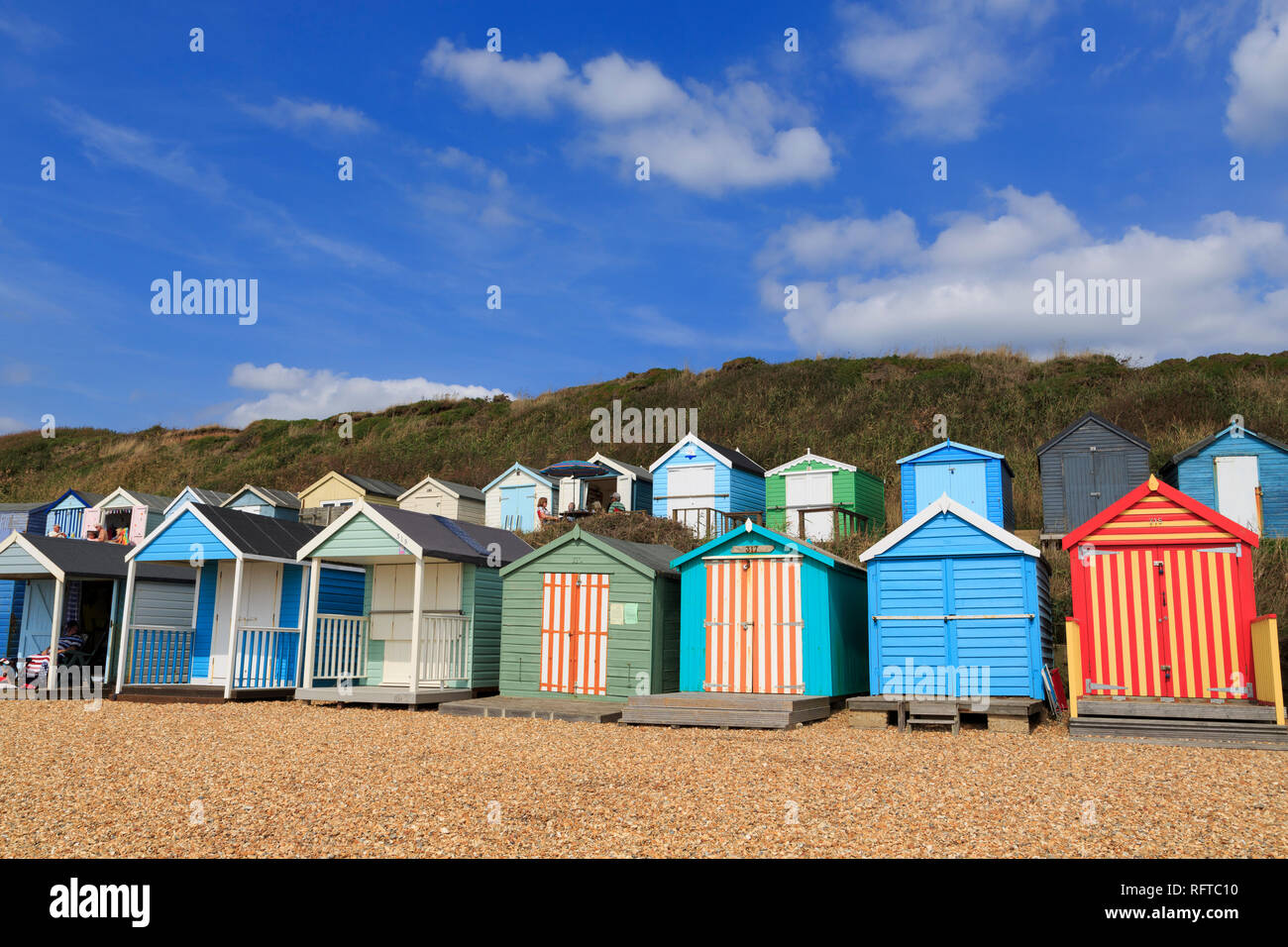 Strandhütten, Milford on Sea, Hampshire, England, Vereinigtes Königreich, Europa Stockfoto