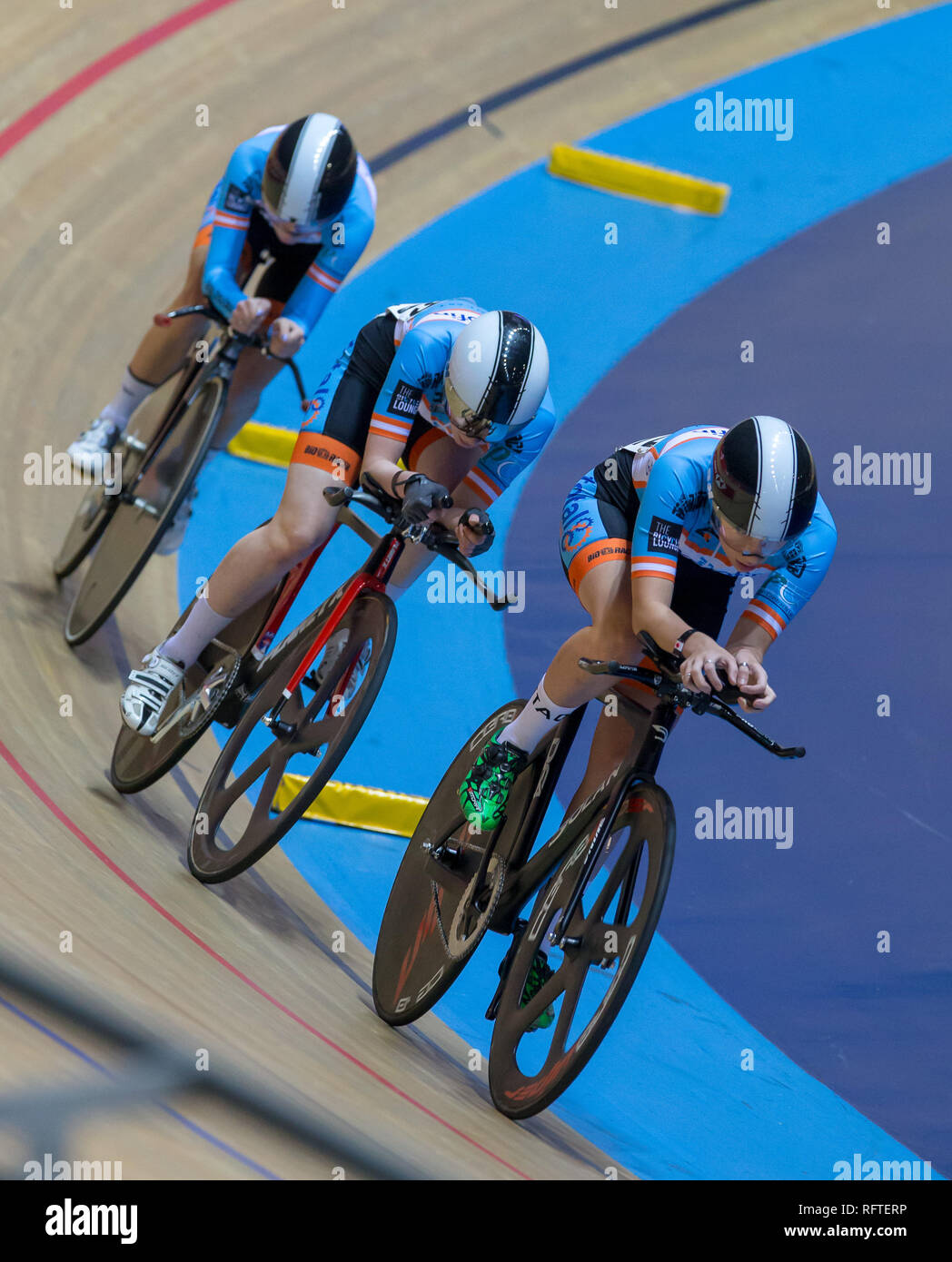 Manchester Velodrome, Manchester, UK. 26 Jan, 2019. HSBC UK National Track Meisterschaften; weibliche Mannschaft streben endgültige Einstufung ride Team 22 Georgia Ashworth, Anna Shackley, Samantha Verrill Credit: Aktion plus Sport/Alamy leben Nachrichten Stockfoto