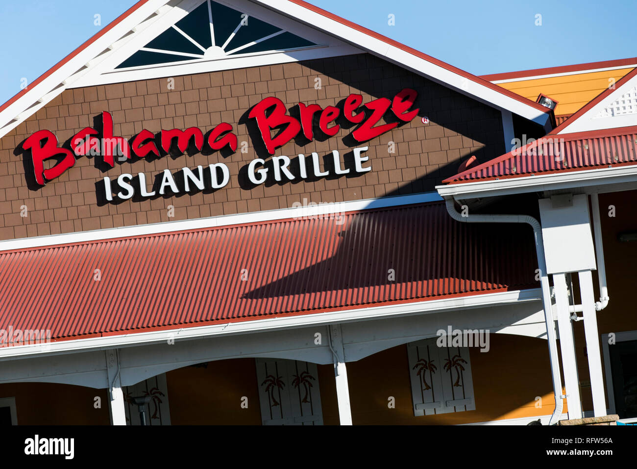 Ein logo Zeichen außerhalb eines Bahama Breeze Restaurant Lage in Woodbridge, Virginia, am 21. Januar 2019. Stockfoto
