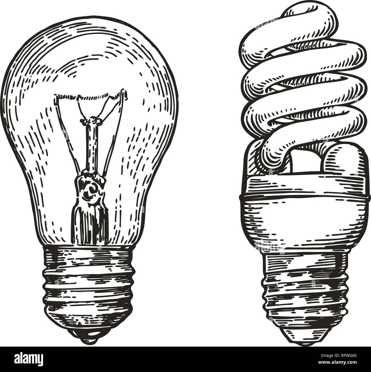 Glühbirne Skizze. Energie, Glühbirne, Strom Konzept. Hand Vector Illustration gezeichnet Stock Vektor
