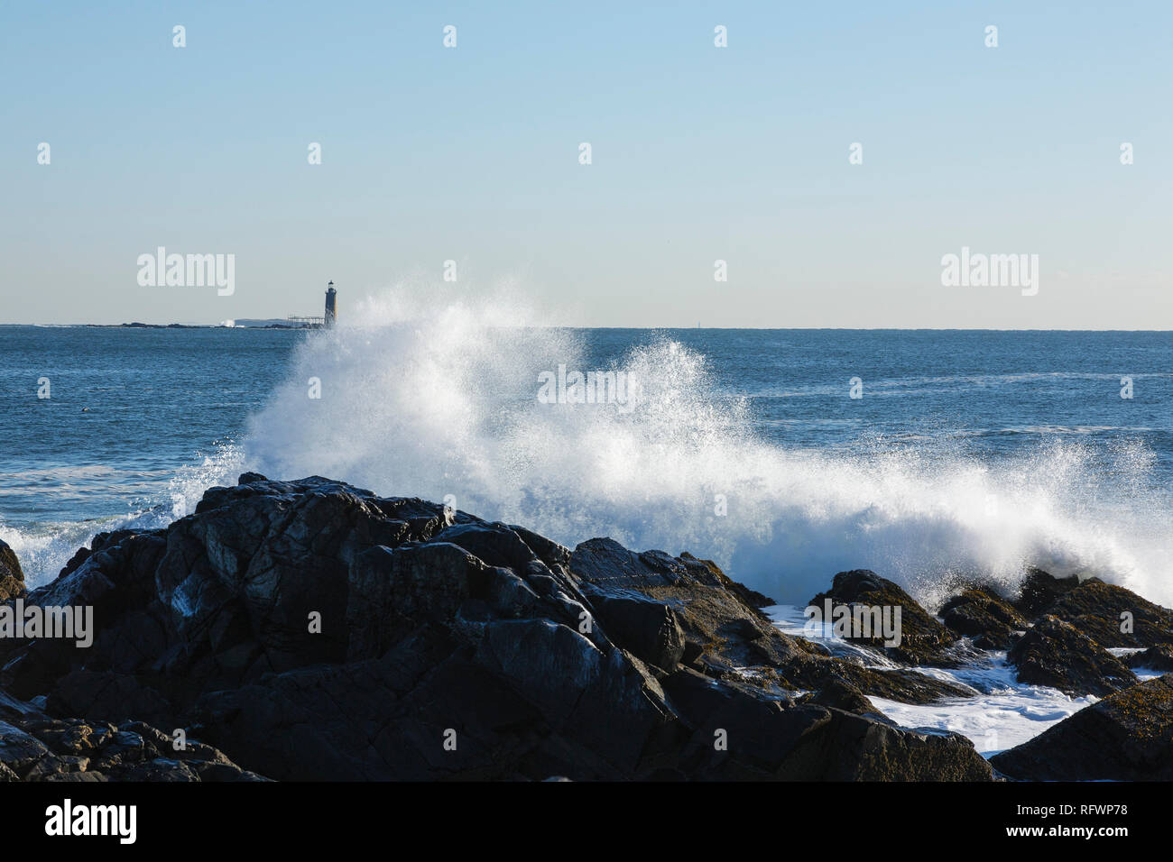 Ram Island Riff Licht von Fort Williams Park in Cape Elizabeth, Maine USA. Stockfoto