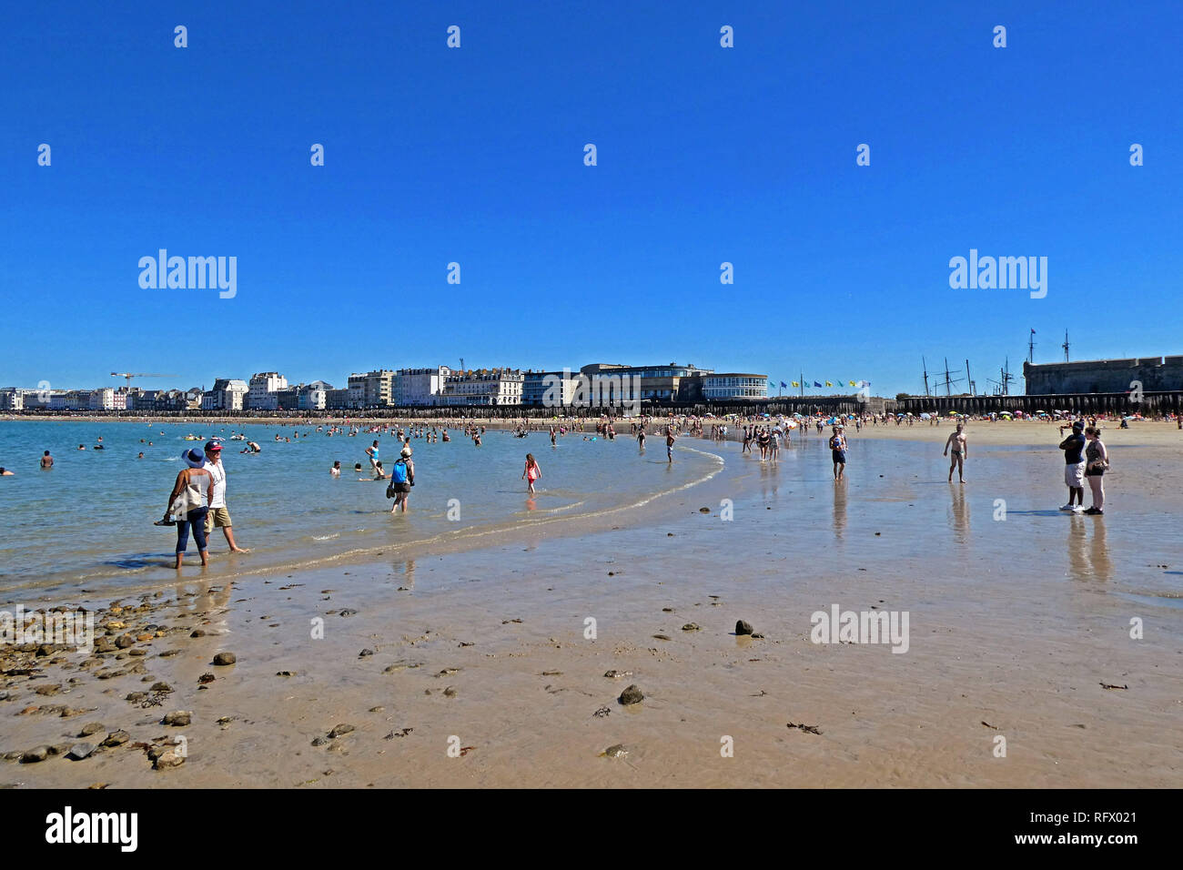 Saint-Malo, Chaussée du Sillon Strand, Bretagne, Bretagne, Ille-et-Vilaine, Frankreich, Europa Stockfoto