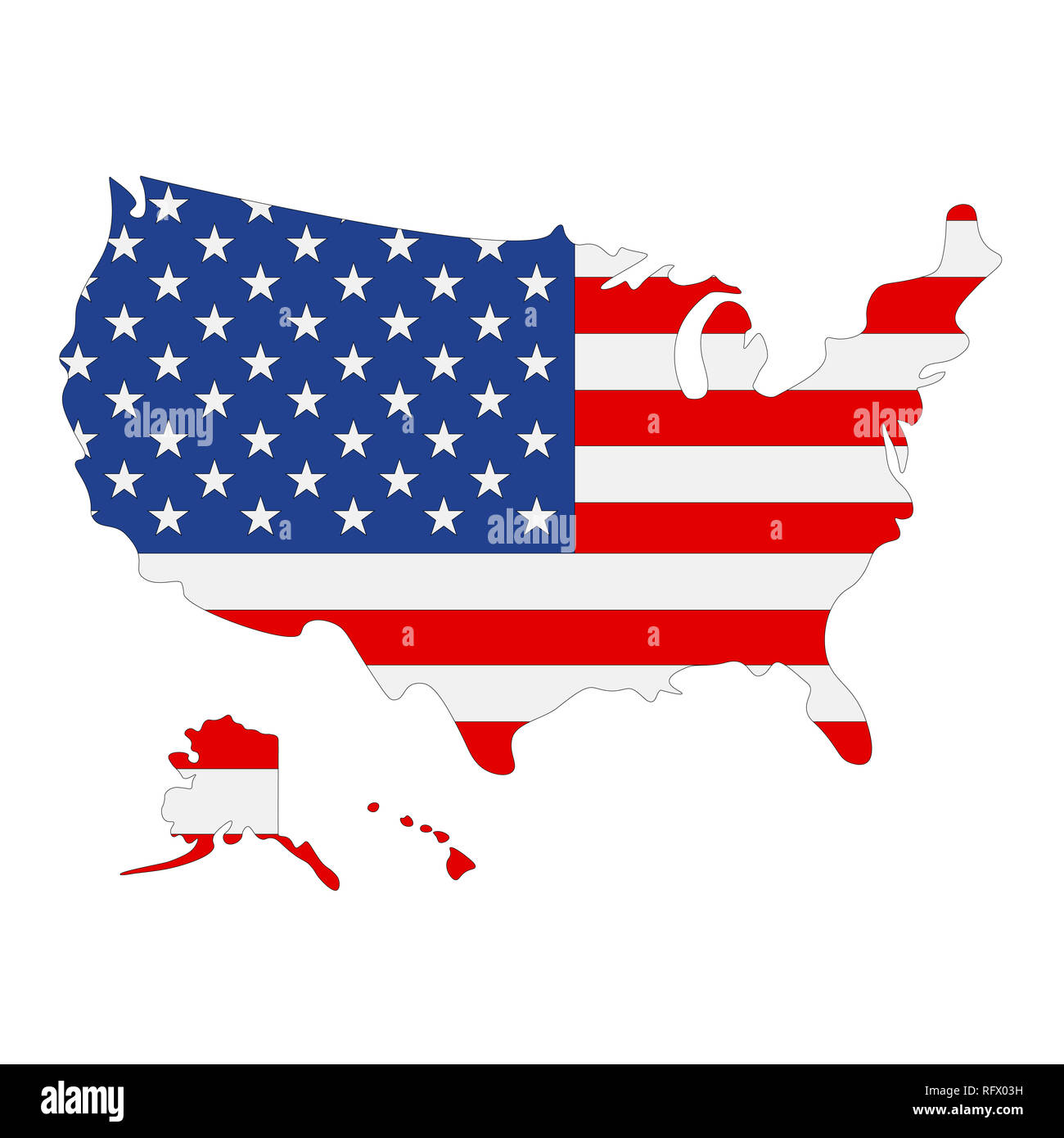 Karte von USA mit Fahne im Inneren. Vereinigte Staaten von Amerika Karte Abbildung Stockfoto