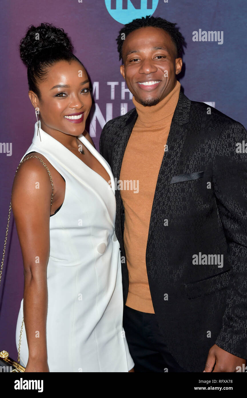 LaToya Tonodeo und Arlen Escarpeta Teilnahme an der TNT Serie Premiere von 'Ich' die Nacht im Harmony Gold am Januar 24, 2019 in Los Angeles, Kalifornien. Stockfoto