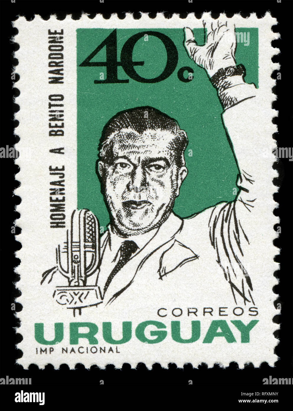 Briefmarke aus Uruguay im Ersten deathday Benito Nardone Serie 1965 ausgestellt Stockfoto