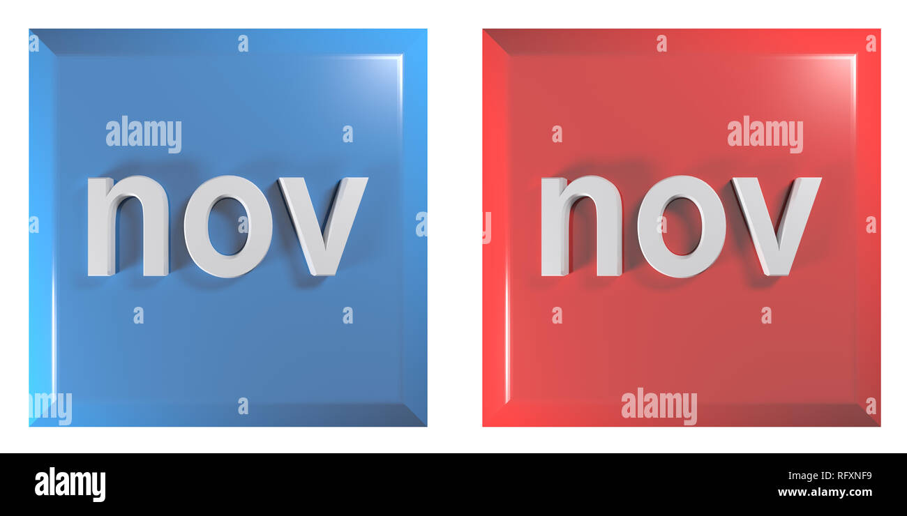 Blau und Rot Paar quadratische Tasten NOVEMBER - 3D Rendering illustration Stockfoto