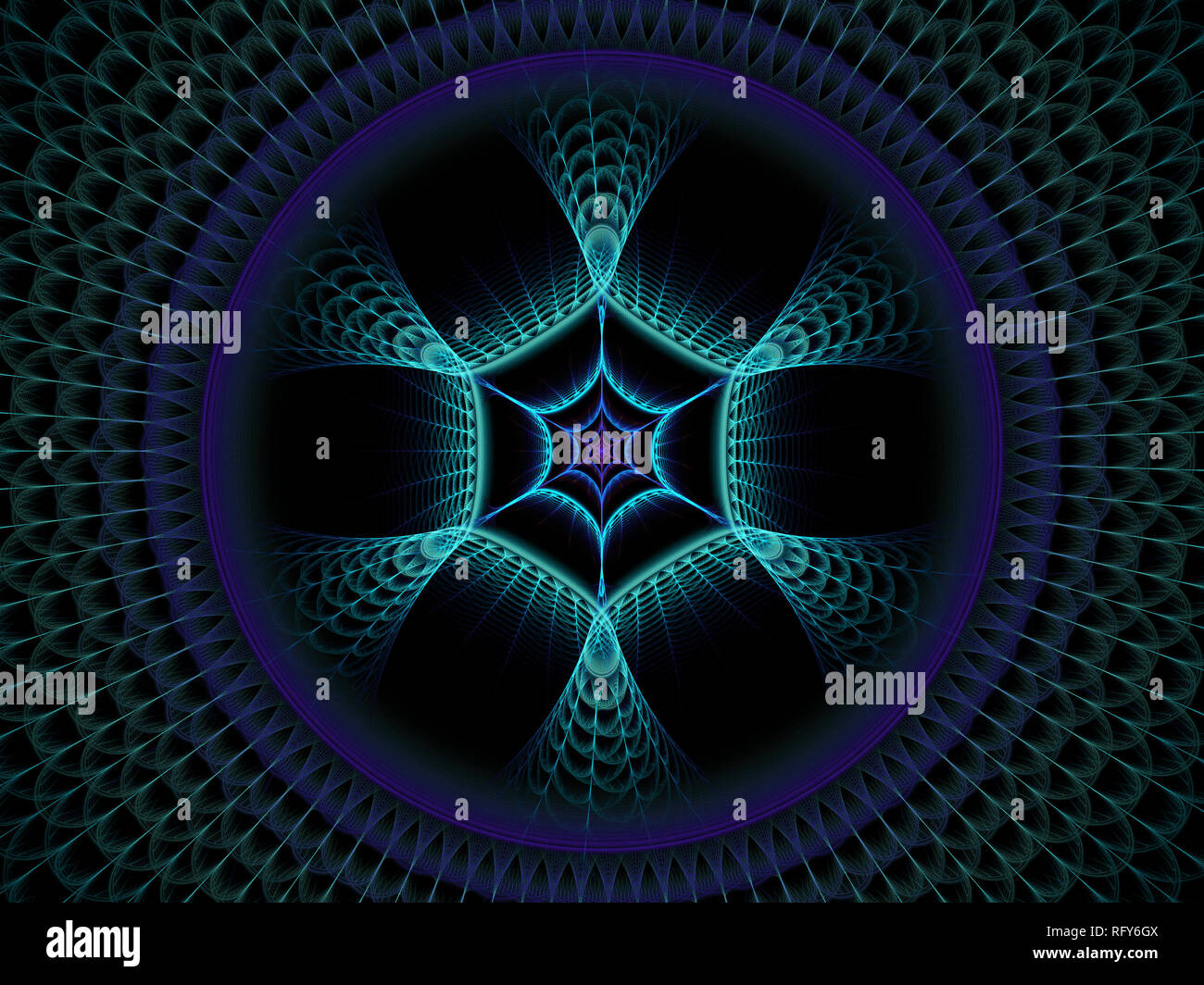 Blau und Lila hexagon Spinnennetz Flamme fraktale Stockfoto