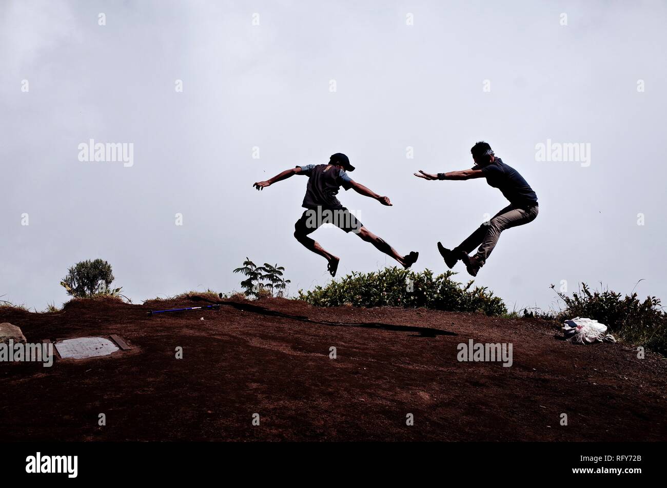 Mount Merbabu Wandererlebnis Stockfoto