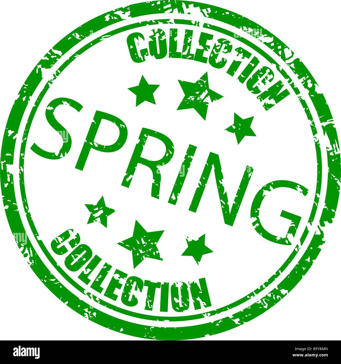 Spring Collection Stempel, Konzept Konsumismus Vektor. Frühling neue Kollektion Dichtung Abzeichen auf weiß Abbildung isoliert Stock Vektor