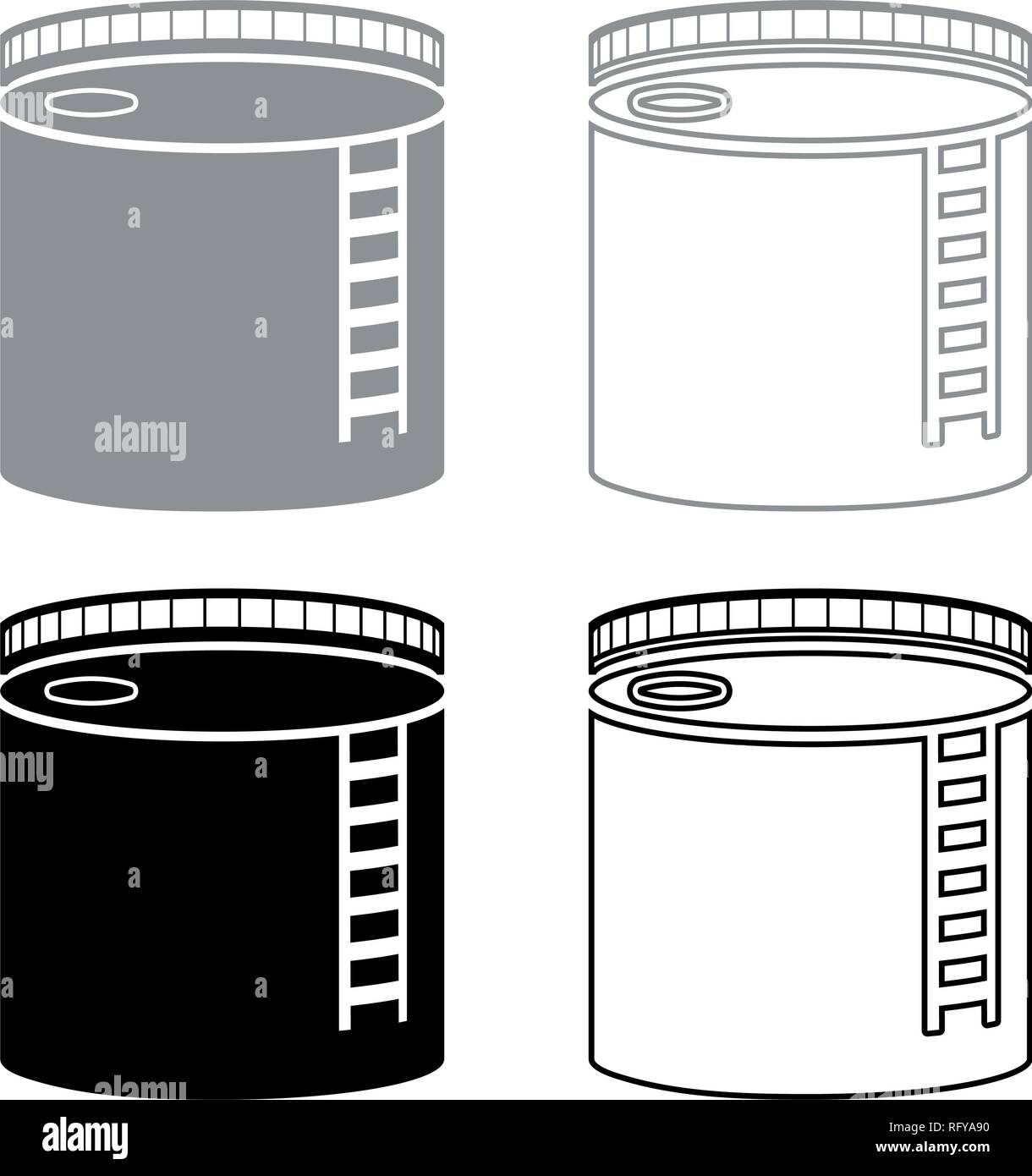 Tank mit Öl Behälter Heizöl Icon Set Grau Schwarz Vektor skizziere ich Flat Style simple Image Stock Vektor