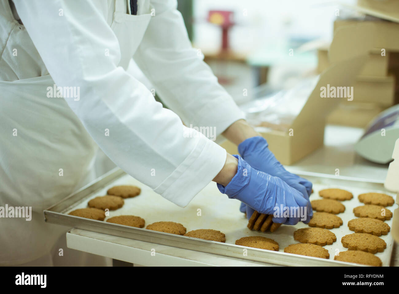In Schutzkleidung Workier arbeiten in den cookies Factory Stockfoto