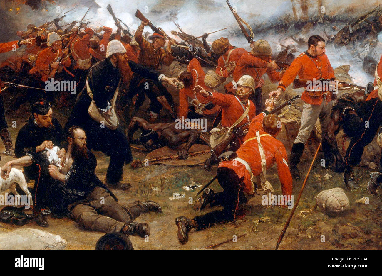 Detail der Schlacht von rorke's Drift, der Anglo-Zulu Krieg wurde 1879 zwischen dem britischen Empire und der Zulu Königreich kämpfte Stockfoto