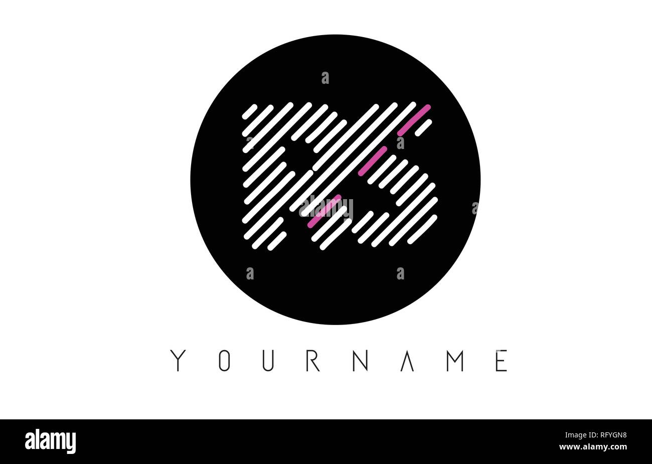 RS Schreiben Logo Design mit weißen Linien und schwarzen Kreis Vector Illustration Stock Vektor