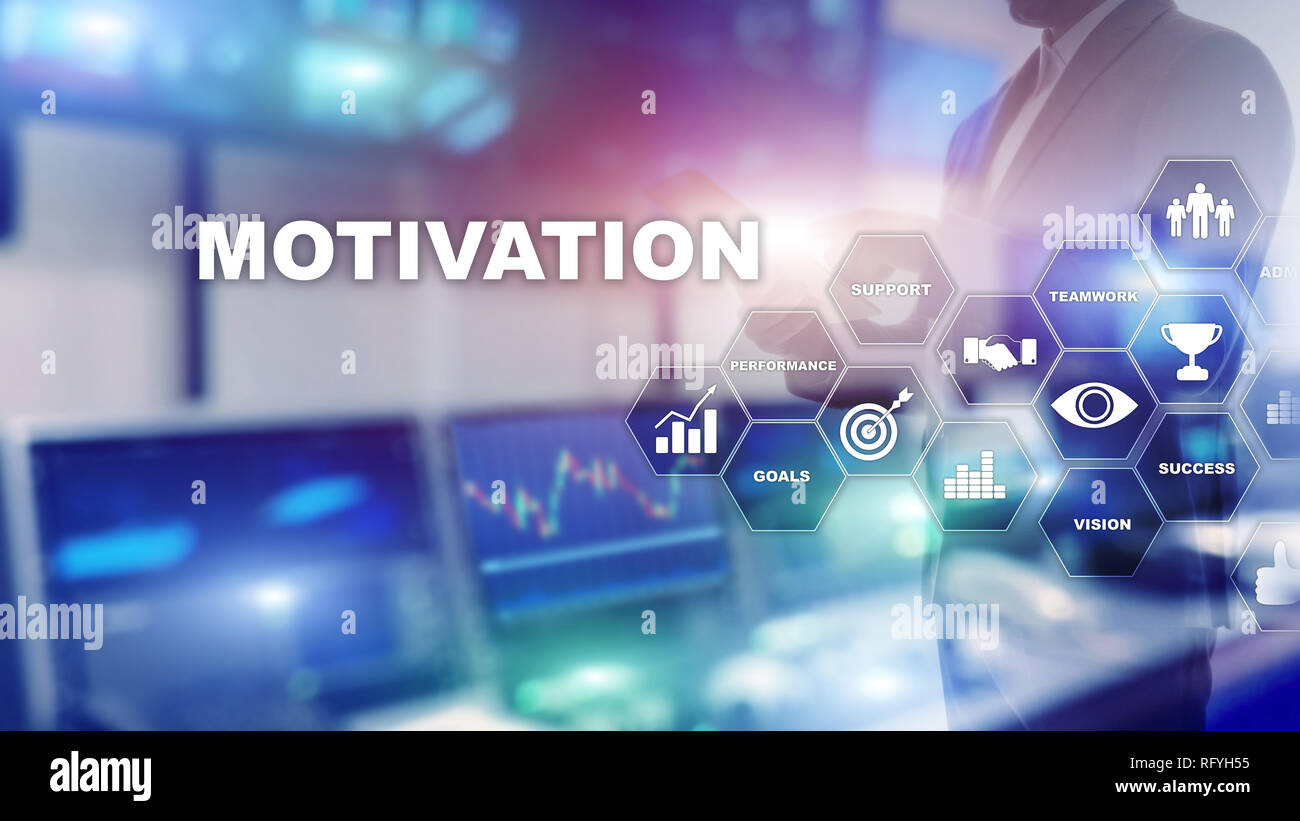 Motivation Konzept mit den Elementen. Business Team. Finanzkonzept auf verschwommenen Hintergrund. Mixed Media. Stockfoto