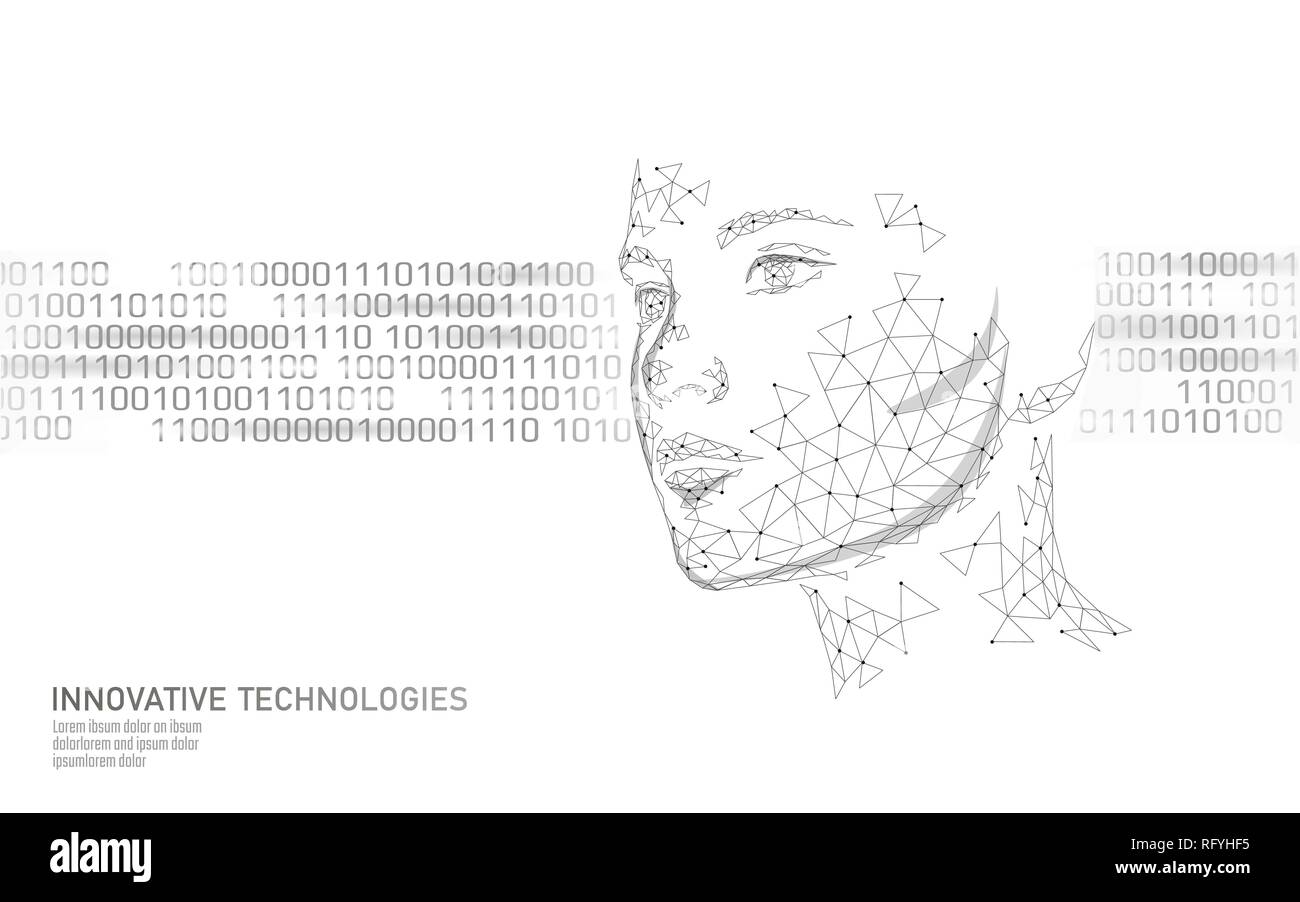Low Poly weiblich menschliches Gesicht biometrischen Identifizierung. Anerkennung Systemkonzept. Persönliche Daten sichern access Scanning innovation Technologie. 3D Stock Vektor