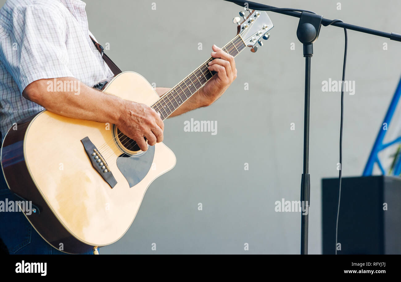 Gitarrist spielt im City Park Jazz Festival auf sonnigen Sommertag Stockfoto