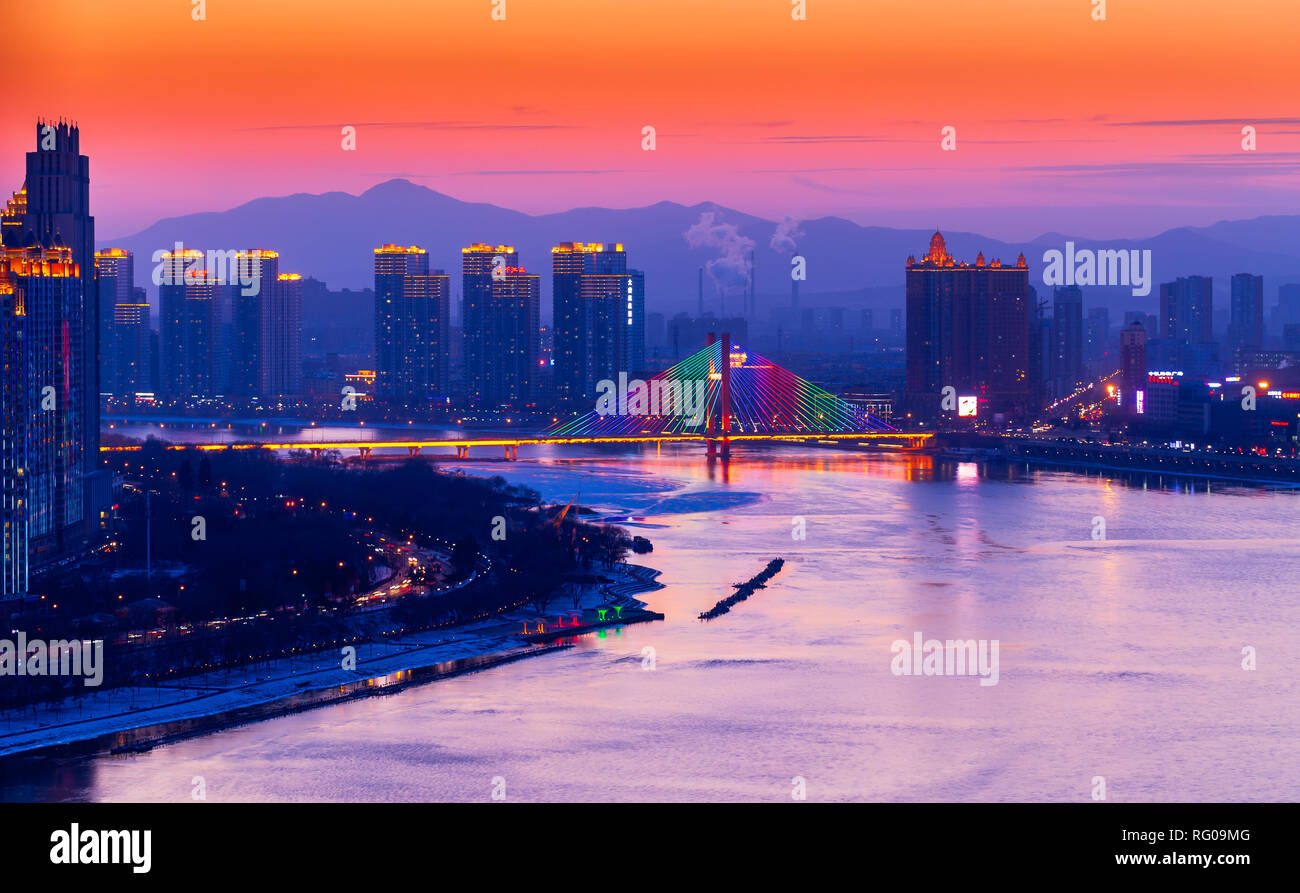 Sonnenuntergang vom World Trade zu gewinnen Hotel Jilin China Stockfoto