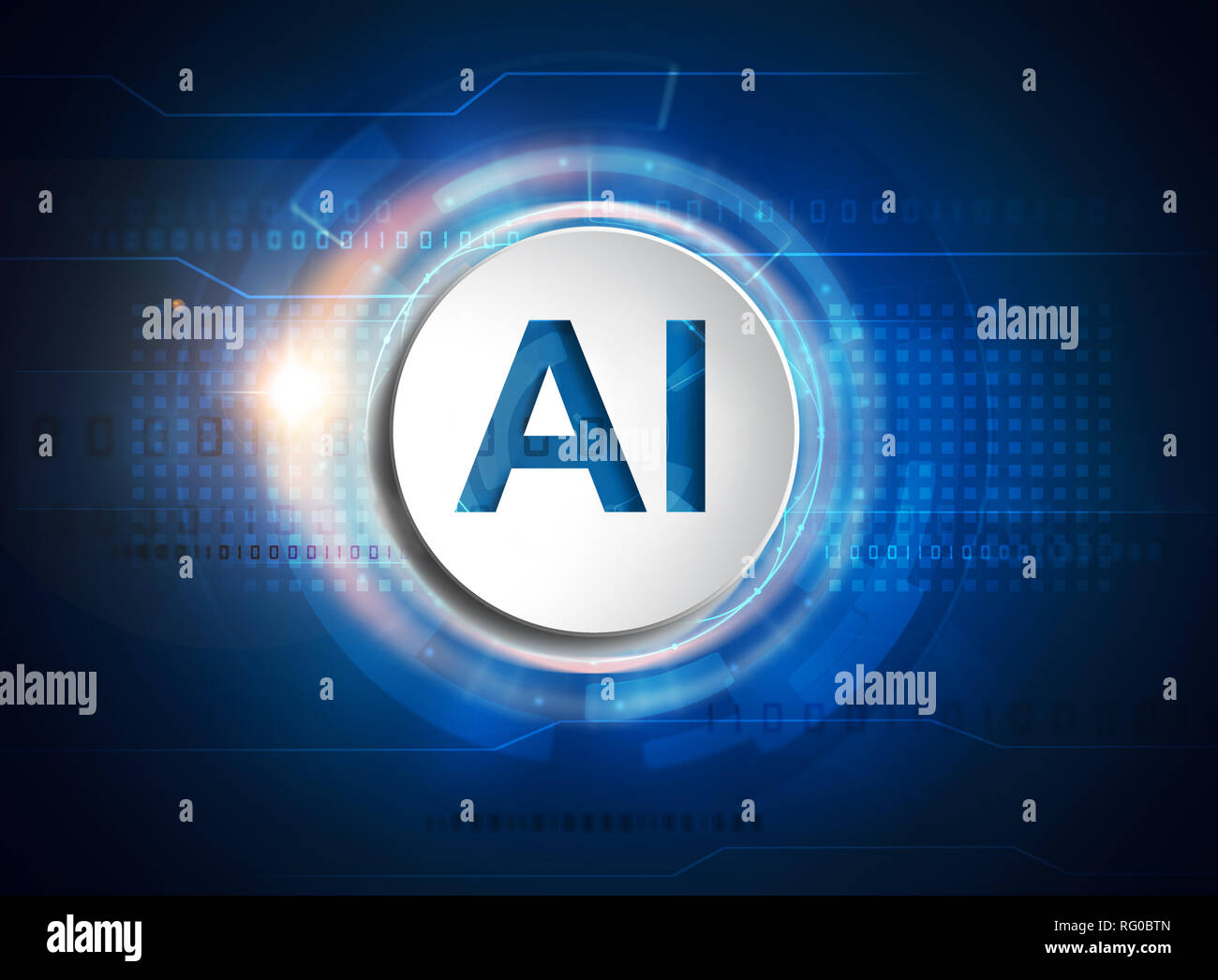 Künstliche Intelligenz Symbol auf blauem Hintergrund Technologie Stockfoto
