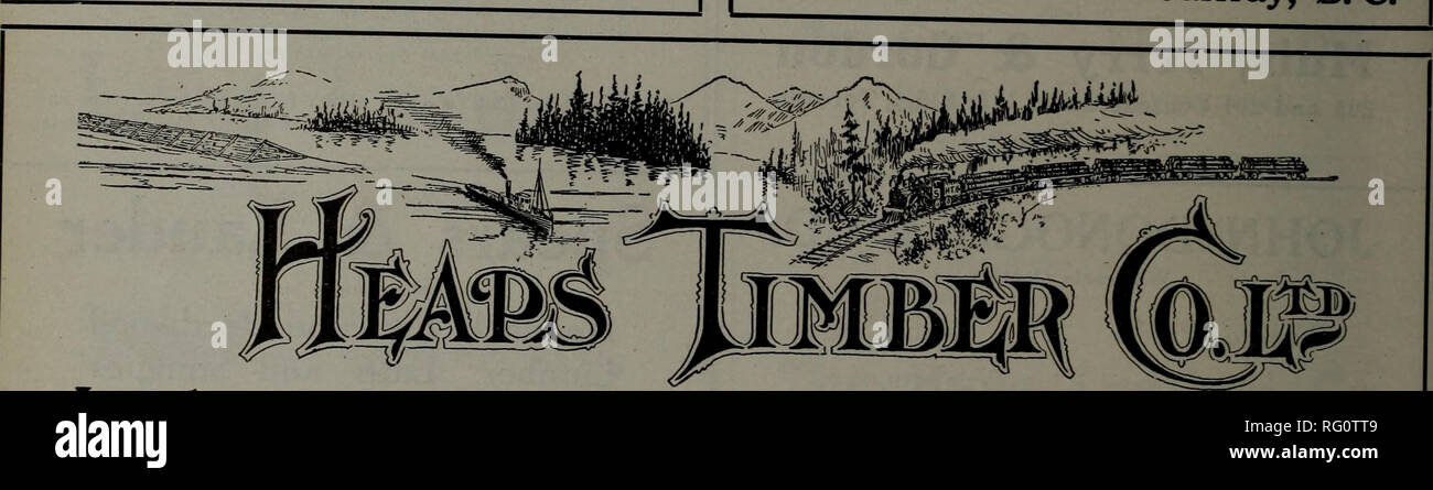 . Kanadische Forstindustrie 1911. Holzschlag; Wälder und Forstwirtschaft; Wald; Wald - zellstoffindustrie; Holz verarbeitenden Industrien. Kanada LUMBERMAN UND WOODWORKER E.H. Haufen &Amp; Co., Limited Bauholz, Schindeln, Türen, Leisten, Beenden, etc. Besonderheiten: AA 1 MARKE HOCHWERTIGE SCHINDELN B.C. oder DOUGALS TANNENHOLZ Mühlen in Vancouver und R. iskin. B.c. Head Office: Victoria Drive und Powell St Vancouver, B.C. im Pazifik Woods Co. Limited Sitz:205-206 Loo abwarten., Wenn n/I Kor. Hastings und dem Heiligen Abt!., VailCOUVer, D.L. Korrespondenz erbeten Schindeln Bauholz und Bautafeln Prompt Sendungen ich imber Stockfoto