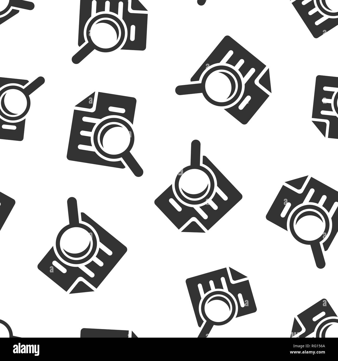 Kontrolle Dokument plan Icon nahtlose Muster Hintergrund. Überprüfung Statement Vector Illustration. Dokument mit Lupe Lupe symbol Muster. Stock Vektor