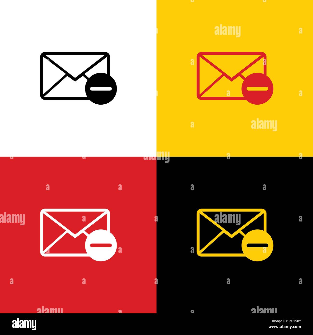 E-mail Sign Abbildung mit Markierung entfernen. Vektor. Symbole der deutschen Flagge auf entsprechenden Farben als Hintergrund. Stock Vektor