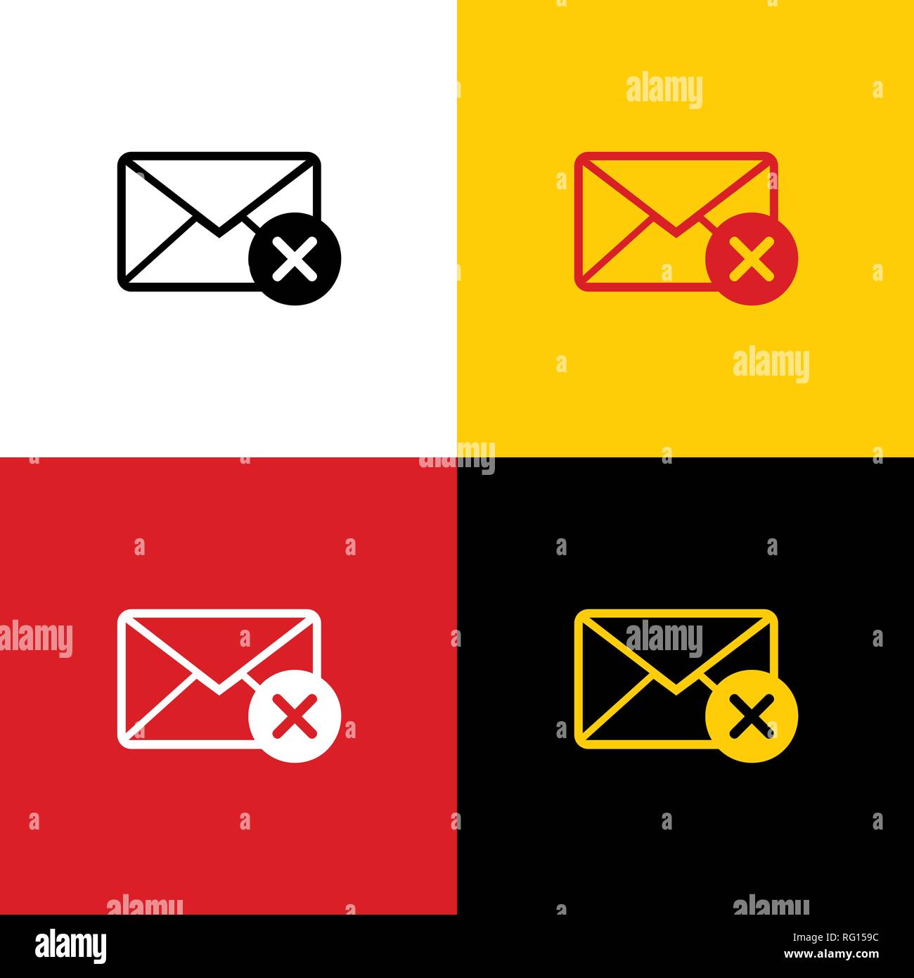 E-mail Sign Abbildung mit Markierung aufheben. Vektor. Symbole der deutschen Flagge auf entsprechenden Farben als Hintergrund. Stock Vektor