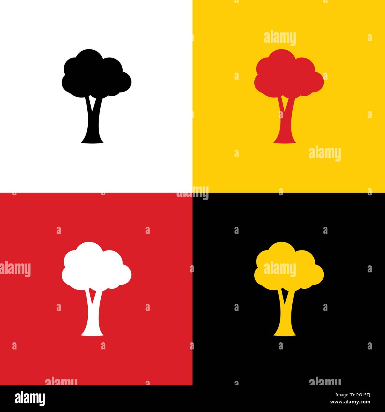 Baum zeichen Abbildung. Vektor. Symbole der deutschen Flagge auf entsprechenden Farben als Hintergrund. Stock Vektor