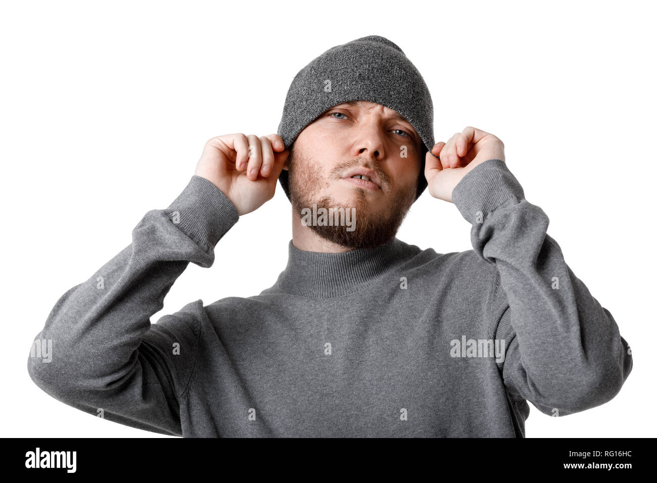 Portrait von trendigen bärtigen Kerl trägt Hut. hipster Style Stockfoto