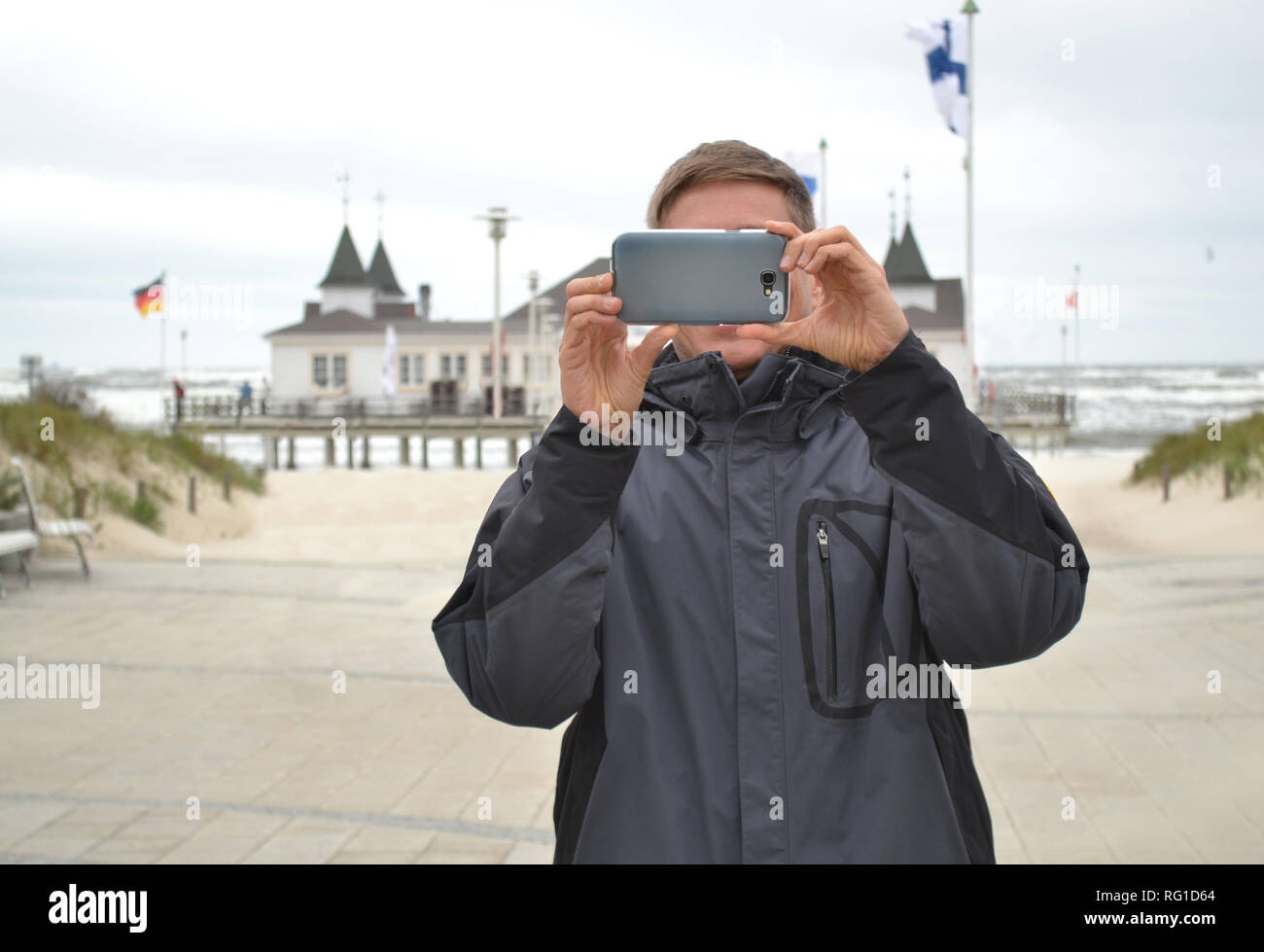 Ferienhäuser foto Handy touristische snapshot Foto zur Erinnerung Souvenir Stockfoto