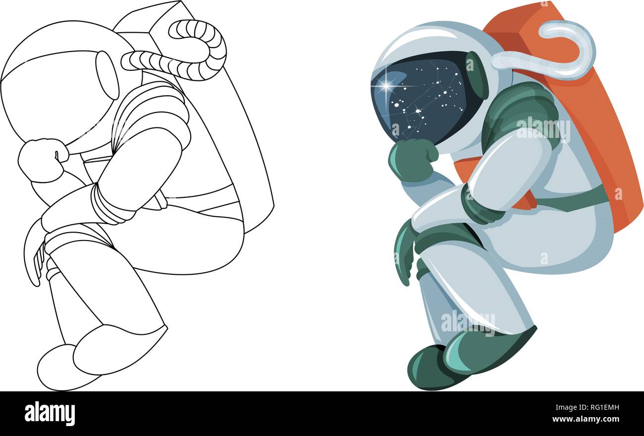Cartoon Astronaut denken oder die Suche nach der Lösung auf weißem Hintergrund Stock Vektor
