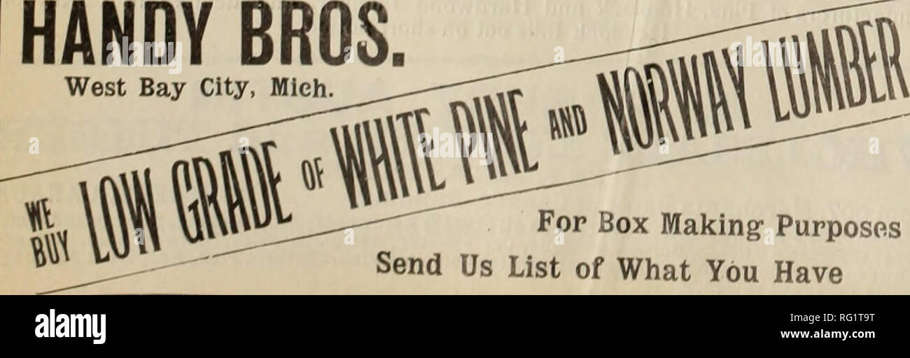 . Kanadische Forstindustrie 1902-1904. Holzschlag; Wälder und Forstwirtschaft; Wald; Wald - zellstoffindustrie; Holz verarbeitenden Industrien. Weiß: pihk Spezielle Holz Rechnungen, Red Cedar Schindeln, Yellow Pine, den wir auf dem Markt sind von einem Auto zu kaufen - Laden in der Saison schnitt der Mühle Wir sind auch große Käufer von White Pine Latte. Rippe Ft ich ihr Ft BAUHOLZ CO Yards und dem Hauptsitz, TOLEDO, OHIO WIR EINE SPEZIALITÄT VON AHORN PARKETT-UND-WHITE CEDAR SCHINDELN würden wir uns freuen, Ihre en-quiries Für unsere speziellen zu erhalten; die Preise machen. Die von en T. Jenks gehen. Großhandel schnittholz Cleveland, Ohio. Mühlen am Onaway, M Stockfoto