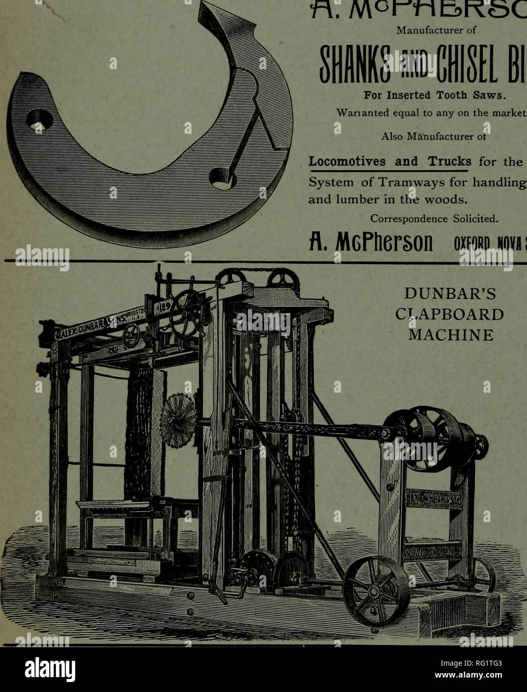 . Kanadische Forstindustrie 1897-1899. Holzschlag; Wälder und Forstwirtschaft; Wald; Wald - zellstoffindustrie; Holz verarbeitenden Industrien. Korrespondenz eingeladen. des Betreibers. Die mit Schraubenfedern für Re-Zedenten Kopf Blöcke, und ist eine praktische Assistenten zu einem Sägewerk Beförderung, so dass der Setzer die schwersten Protokolle mit Leichtigkeit umgehen. Dampf wird zum Motor mittels Dampf Schlauch durchgeführt, oder durch schwenkbare Dampfrohr mit Gelenklager, aus in der Nähe des Zentrums von Schlitten fahren. Als der Schlitten Arbeit angewendet, hat es im realen Betrieb seit über einem Jahr. PHBLPS MfGHINE CO EASTMAN, Q Stockfoto