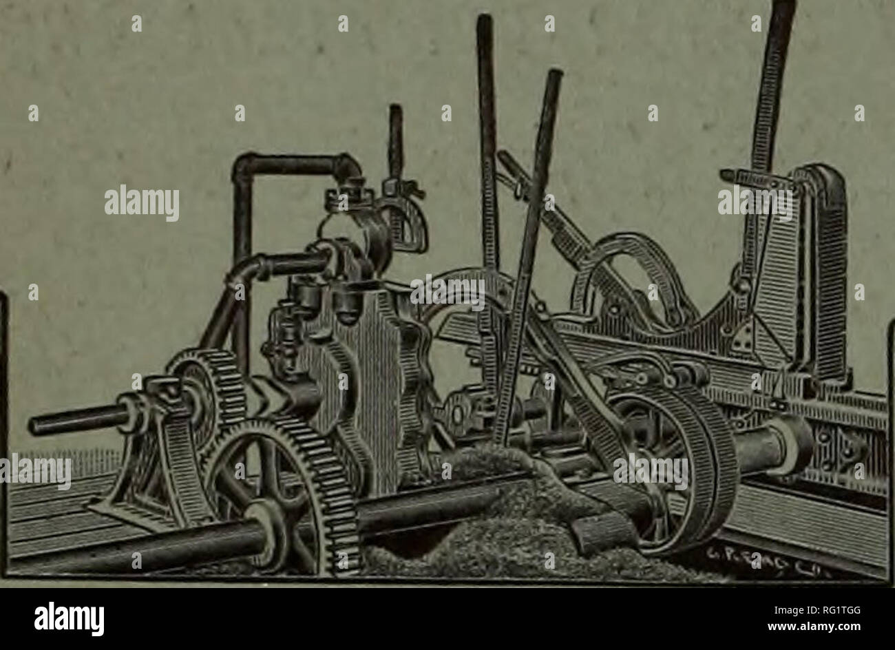 . Kanadische Forstindustrie 1897-1899. Holzschlag; Wälder und Forstwirtschaft; Wald; Wald - zellstoffindustrie; Holz verarbeitenden Industrien. Februar, 1897 DER DAKE MOTOR der begleitenden Schnitt zeigt die Dake Motor, Sägewerk Beförderung Arbeit beigefügt. Den Motor, wie in der Abbildung gezeigt, ist reversibel, voran und schwinden die Sätze an den Kopf. Korrespondenz eingeladen. des Betreibers. Die mit Schraubenfedern für Re-Zedenten Kopf Blöcke, und ist eine praktische Assistenten zu einem Sägewerk Beförderung, so dass der Setzer die schwersten Protokolle mit Leichtigkeit umgehen. Dampf wird zum Motor mittels Dampf Schlauch durchgeführt, Stockfoto