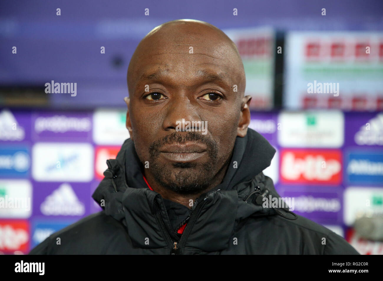 Brüssel, Belgien - 27. Januar: Claude Makelele, Cheftrainer der KAS Eupen, während der Jupiler Pro League Spieltag 23 zwischen RSC Anderlecht und KAS Eupen am 27. Januar 2019 in Brüssel, Belgien. (Foto von Vincent Van Doornick/Isosport) Stockfoto