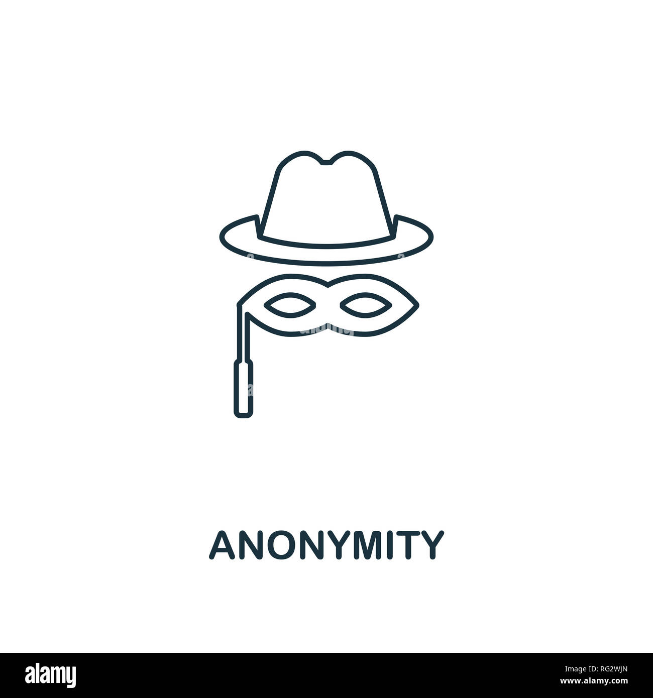 Anonymität Umrisse Symbol. Thin Line Design von blockchain Sammlung. Kreative Anonymität Symbol für Web Design, Anwendungen, Software, drucken. Stockfoto