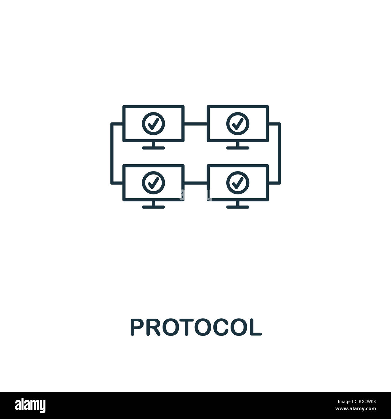Protokoll Übersicht Symbol. Thin Line Design von blockchain Sammlung. Kreative Protokoll Symbol für Web Design, Anwendungen, Software, drucken. Stockfoto